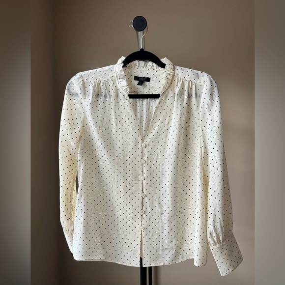 J. Crew Tops - J.Crew 100% Silk Ruffle Neck Polka Dot Blouse